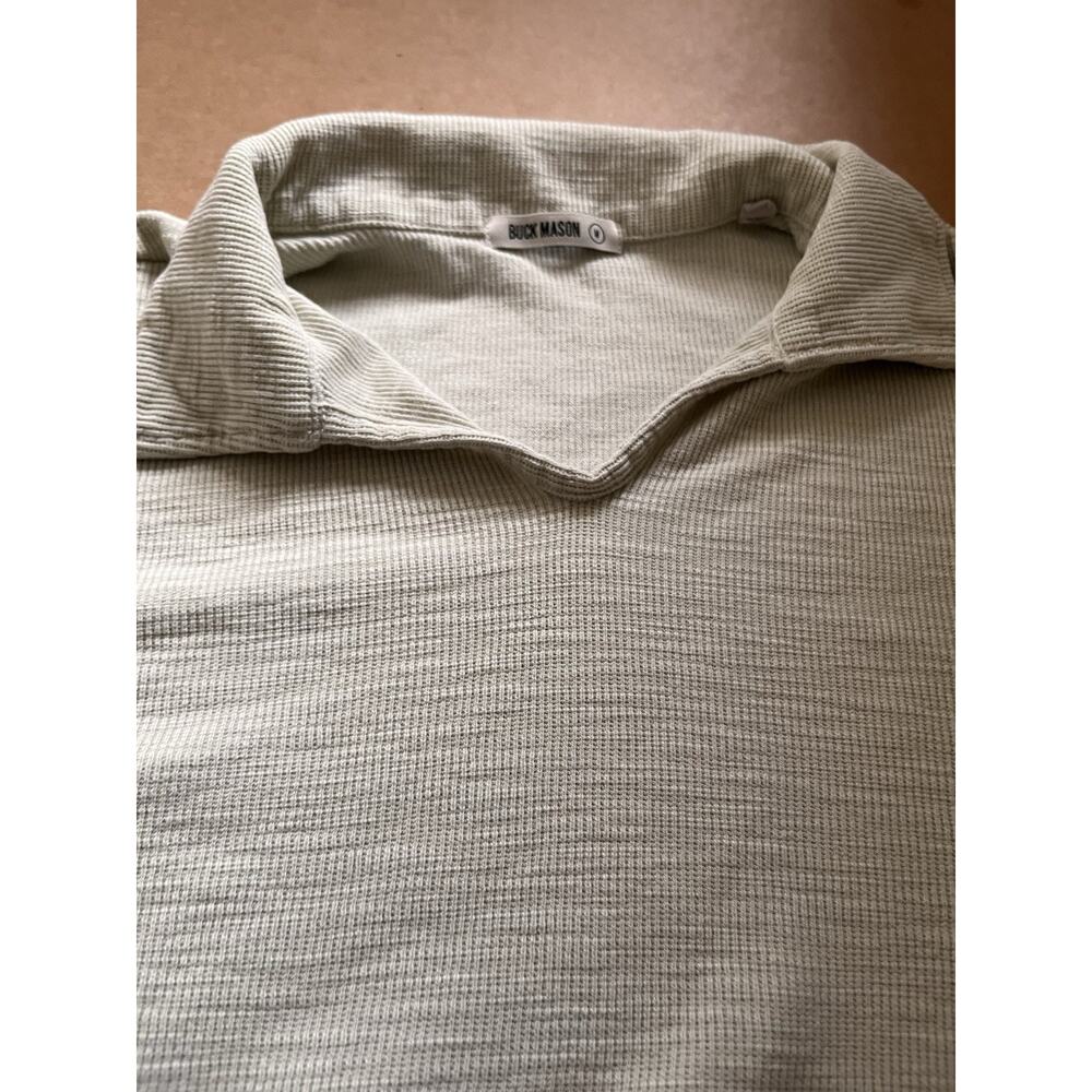 Buck Mason Airlight Johnny Collar Polo Men's M Limestone 100% Cotton $128 - Picture 8 of 12